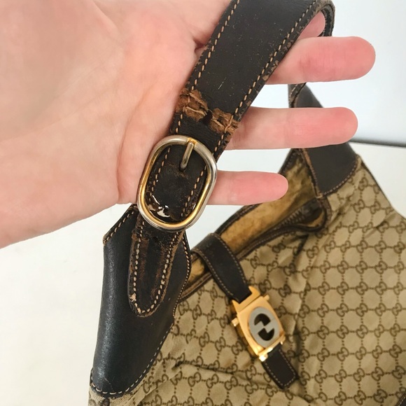 VINTAGE Gucci Hobo Monogram Logo Crescent Handbag - Picture 8 of 15